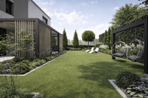 odcienie zieleni ogród przy nowoczesnym domu dąbrowica